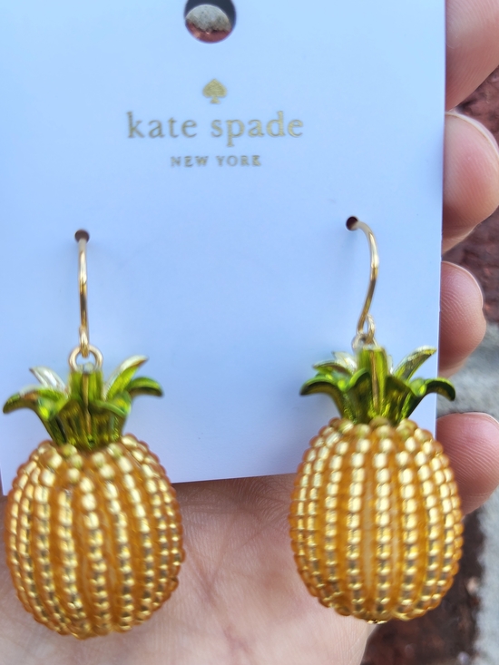 kate spade Jewelry - kate spade Beaded Gold-Tone Pineapple Dangle Earrings With Green Resortwear